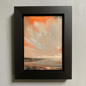 Original seascape oil painting by Tisha Mark, "Fastball" 7"x5" oil on linen panel (2024), shown here in a black panel float frame.
